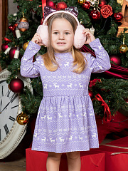 Платье "Зимний узор" с оленями - Размер 98 - Цвет фиолетовый - Картинка #1