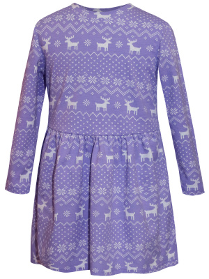 Платье "Зимний узор" с оленями - Размер 98 - Цвет фиолетовый - Картинка #2