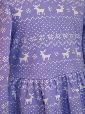 Платье "Зимний узор" с оленями - Размер 98 - Цвет фиолетовый - Картинка #4